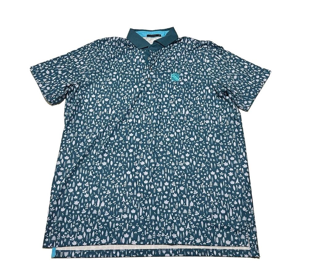 Greyson Men’s Mystical Fern Performance Golf Polo Size XL Blue Lakes CC